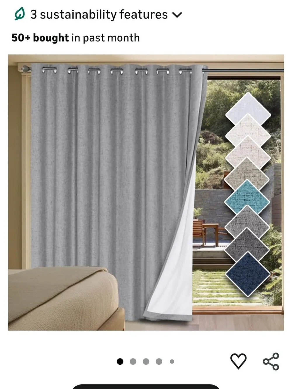 NEW H.VERSAILTEX  Blackout Curtain For Slider Linen Dove Gray